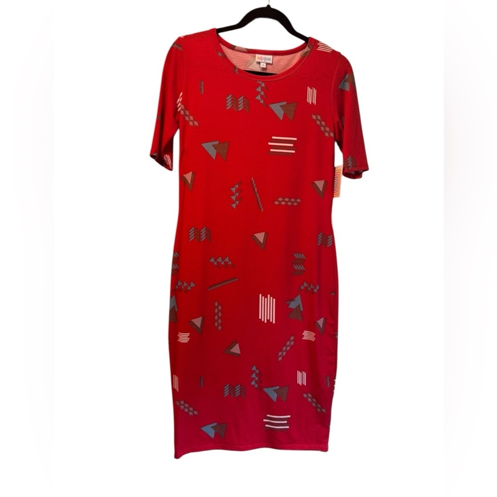 LuLaRoe Red "Julia" Sheath Midi Dress Short Sleeve Crew Neck
